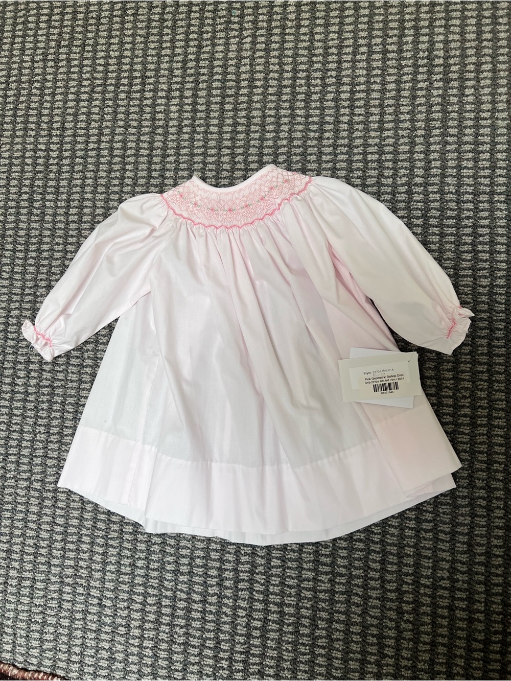 Smocked Light Pink Formal Girls Dress with Delicate Trim